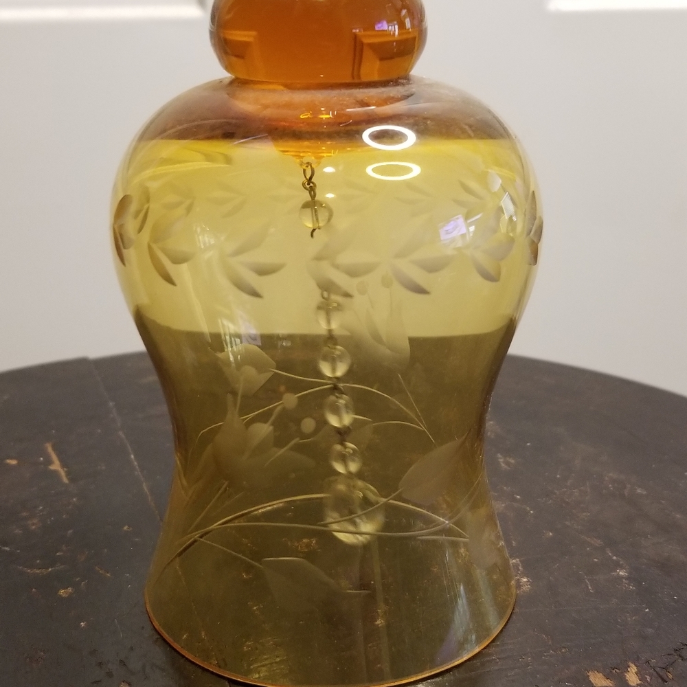 Vintage Amber Cut Glass Crystal Bell 7" - Picture 9 of 12
